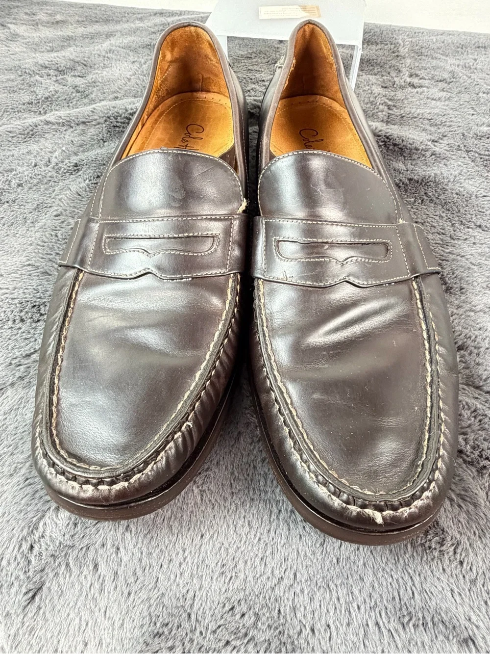 Cole Haan Men’s 12M Brown Leather Penny Loafers Moc Toe Dress Shoes